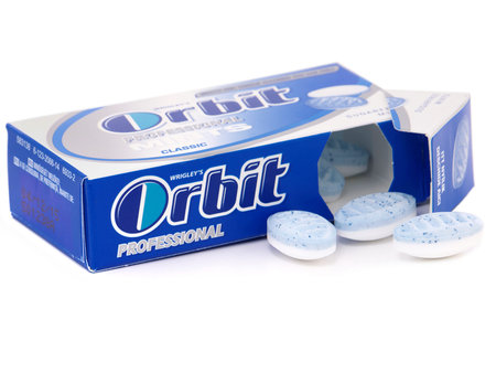 BUCHAREST, ROMANIA - APRIL 10, 2016. Orbit Professional Mints Classic, used to clean and refresh the...