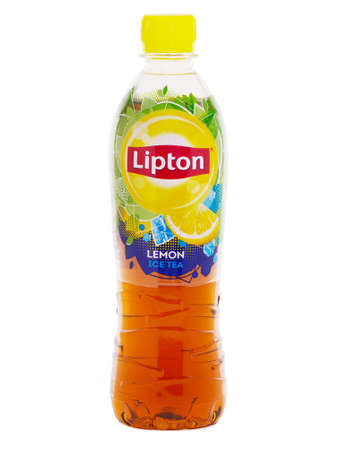 BUCHAREST, ROMANIA - MAY 24, 2015. Bottle of Lipton Ice Tea Lemon isolated on white. Lipton is a brand of ice tea produced by Unileverのeditorial素材