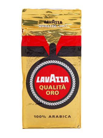 BUCHAREST, ROMANIA - MAY 28, 2015. Pack of Lavazza Qualita Oro coffee, 100% Arabica, isolated on whiteのeditorial素材