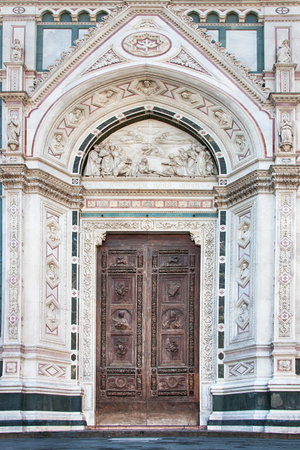 Entrance of Santa Maria del Fiore cathedral in Florence, Italyの写真素材