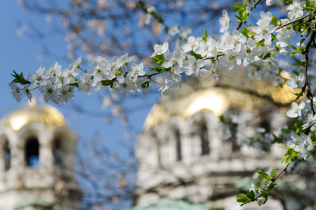 Spring scenery of Aleksander Nevski cathedral in Sofia, Bulgaria