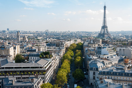 Cityscape of Paris, France with Eiffel tower on rightの写真素材