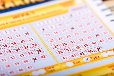 SOFIA, BULGARIA - September 07, 2017 : Filled out Bulgarian national lottery loto ticketのeditorial素材