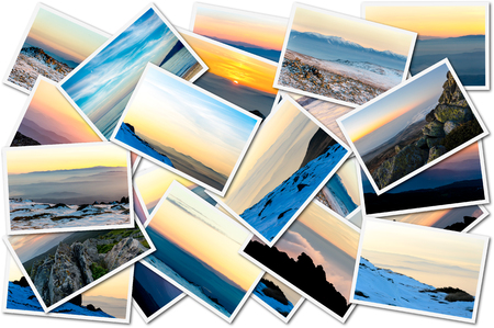 Collection of various sunset images in different seasons featuring Bulgarian natureの写真素材