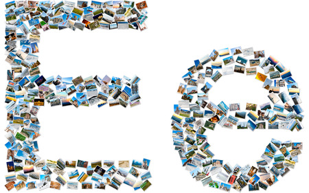 The alphabet series - collage of travel photos forming capital and small english letter Eの写真素材