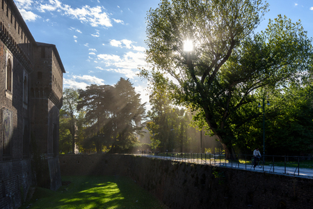 Milan, Italy - October 6, 2017: Gardens of Sforza castle (Castello Sforzesco), Milan, Lombardy, Italyのeditorial素材