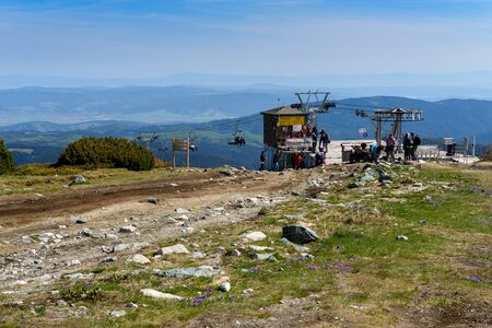 Rila mountains, Bulgaria - May 20, 2017: Top station of a chairlift in the summer, located near Rilski Ezera hut - starting point to popular Sever Rila lakes tourist destinationのeditorial素材