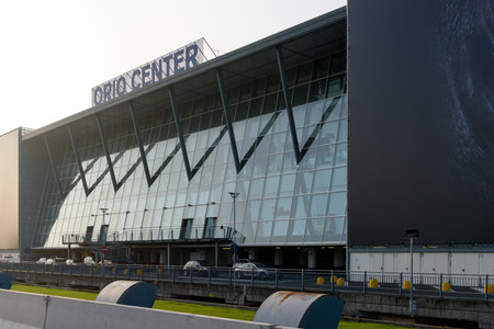 Bergamo, Italy - October 05, 2017: Glass facade of Orio shopping center or Oriocenter near the airport of Bergamo - one of the largest shopping malls in Italyのeditorial素材