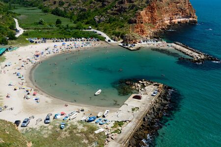 Kaliakra, Bulgaria - July 20, 2017: People enjoying the summer at Bolata beach on the shore of Black Seaのeditorial素材