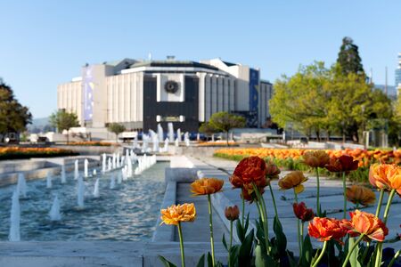 Sofia, Bulgaria - April 22, 2018: Front side view of National Palace of Culture or NDK - the largest multifunctional conference and exhibition center in south-eastern Europeのeditorial素材