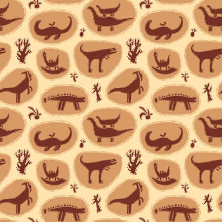 Graphics, images of dinosaurs, ancient animals, herbivorous and carnivorous dinosaurs, rocks in the sandのイラスト素材