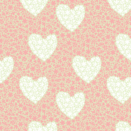 seamless pattern with big hearts and small flowersのイラスト素材