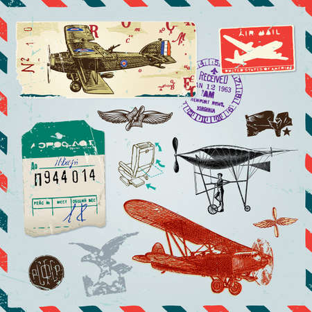 Set of vintage illustrations on the theme of air travelのイラスト素材