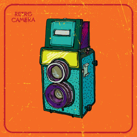 Vector illustration of an old film camera with two lensesのイラスト素材