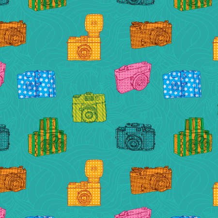Seamless pattern with vintage camerasのイラスト素材