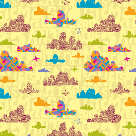 Seamless pattern with decorative clouds on a background of the font.のイラスト素材