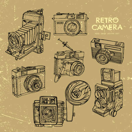 Vector illustration of an retro camera set.のイラスト素材