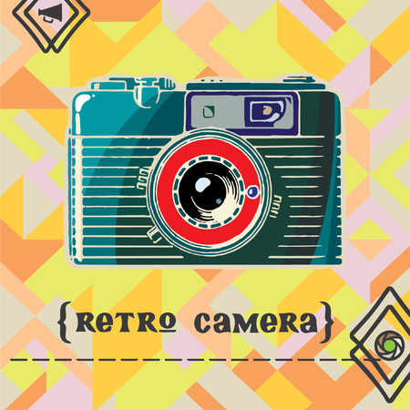 Vector illustration with vintage camera on the geometric background.のイラスト素材