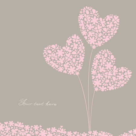 Greeting Card. Bouquet of Flowers in a heart-shaped, built of small flowers on a background with dots and place for text.のイラスト素材