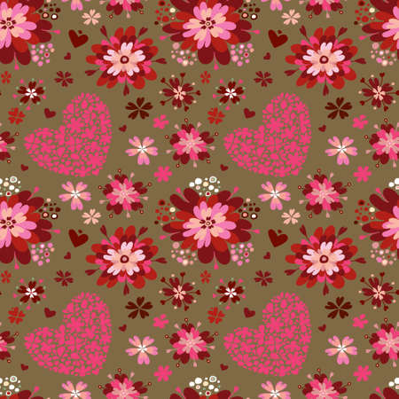 Floral background with hearts and flowers. Vector illustration.のイラスト素材