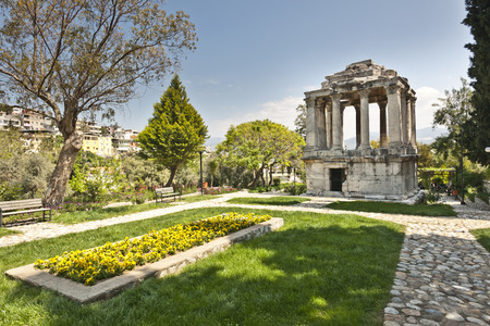 The Mausoleum lies in the Street of  gumuskesen and is well known for being a Roman version of the Halikarnassos Mausoleion, which was recognized as one of the seven wonders of the ancient era.の写真素材