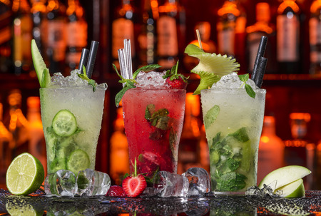 Cucumber, strawberry and pear mojitosの写真素材