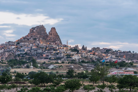 Early morning Long exposure of fairy chimneys town of Goreme - Cappadocia Turkey.の写真素材