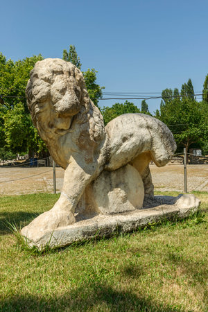 Famous ruin landmark in the Aphrodisias amphitheater in Turkey. Green spring landscape.の写真素材