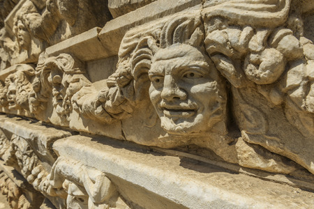 Famous ruin landmark in the Aphrodisias amphitheater in Turkey. Green spring landscape.の写真素材