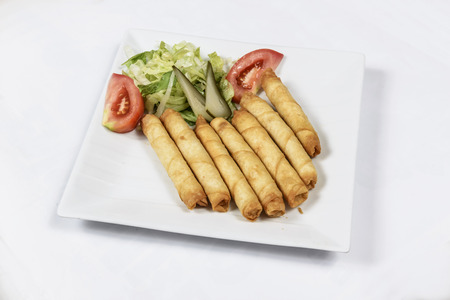 cheese, mincemeat or potatoes rolled in dough and friedの写真素材