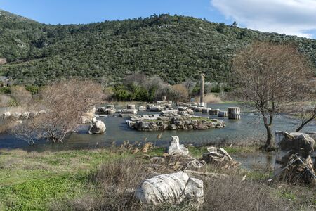 Claros was an ancient Greek sanctuary on the coast of Ionia. It contained a temple and oracle of Apollo, honored here as Apollo Clarius. It was located on the territory of Colophon, one of the twelve Ionic cities, twelve kilometers to the north. The coastの写真素材