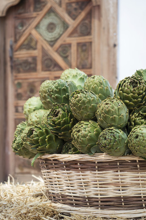 Background of fresh artichokesの写真素材