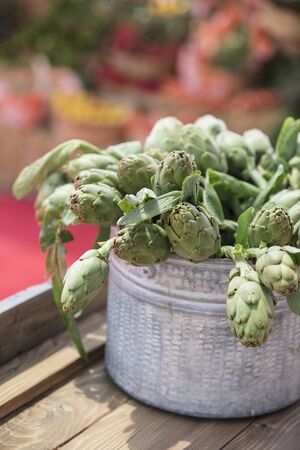 Background of fresh artichokesの写真素材