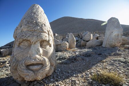 Statues on top of the Nemrut Mountain, in Adiyaman, Turkeyの写真素材