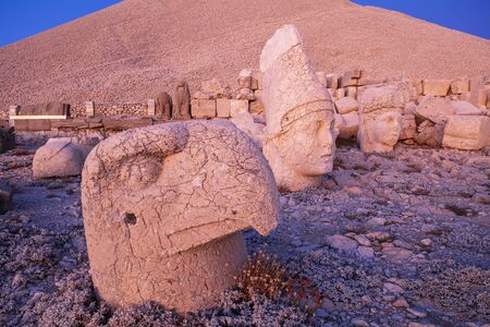 Statues on top of the Nemrut Mountain, in Adiyaman, Turkeyの写真素材