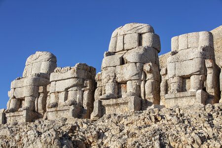 Statues on top of the Nemrut Mountain, in Adiyaman, Turkeyの写真素材