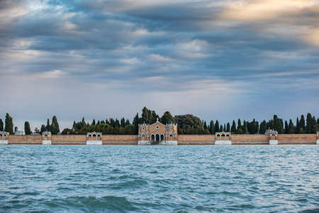 Island murano in Venice Italy. View on canal with boat and motorboat water. picturesque landscape.の写真素材
