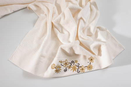 White towel on a white background. Top view, flat lay.の写真素材