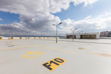 Parking lot for disabled people. Empty parking lot for disabled people.の写真素材