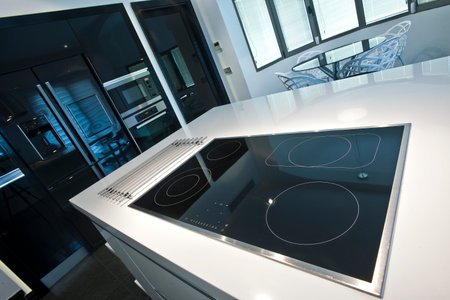 Modern gas stove in a modern kitchen. Interior of a new house.の写真素材