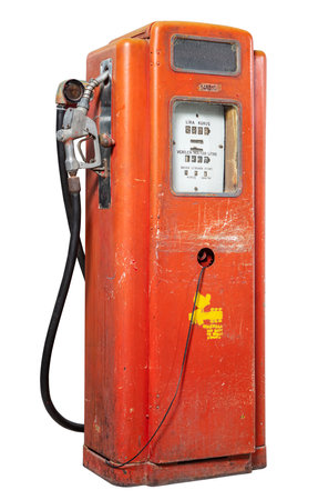 Old rusty gas pump isolated on a white background, clipping path includedの写真素材