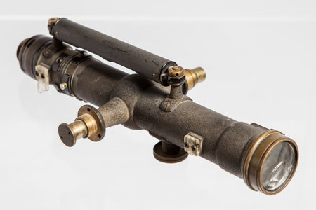 Antique binoculars on a white background, close-upの写真素材