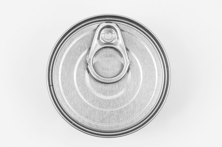 Canned food isolated on white background. top view Flat lay.の写真素材
