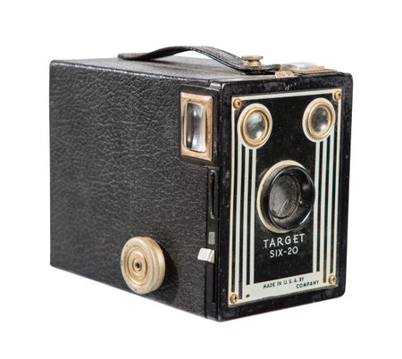 Vintage photo camera isolated on white background with clipping path. Front view.
