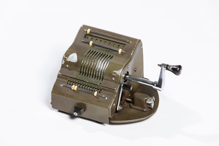 Old Soviet cash register isolated on a white background with clipping path.の写真素材