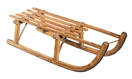 Wooden sledge isolated on white background, clipping path included.の写真素材