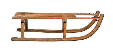 Wooden sledge isolated on a white background with clipping path.の写真素材