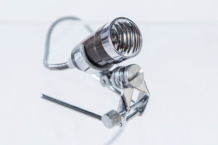 Microphone on a white background, close-up, studio shotの写真素材