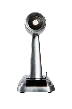 Stainless steel meat grinder isolated on a white background.の写真素材