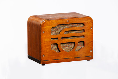 vintage radio isolated on white background with clipping path and copy spaceの写真素材